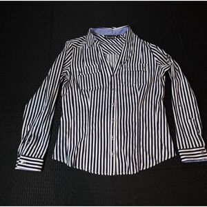 New York &‎ Company 7th Avenue Navy White Striped Button Down Shirt Medium